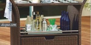 Wicker Brown Garden Rattan Bar Accessories Trolley