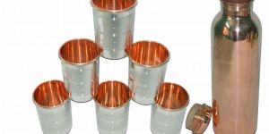 PURE COPPER BOTTLE WITH METAL GLASS.