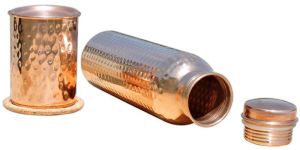 Pure Copper Water Bottle High With Glass.
