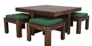 Solid Wood Sheesham Coffee Table with Nested Stools