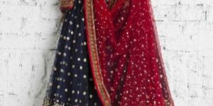 Poly Silk Machine Work Navy Blue Lehenga Choli