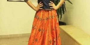 Poly Silk Machine Work Orange Lehenga Choli