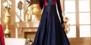 Poly Silk Machine Work Pink and Blue Long Suits