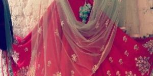 Poly Silk Machine Work Red Lehenga Choli