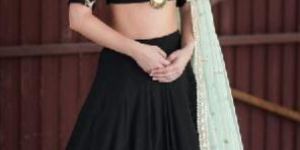 Poly Silk Plain Black Lehenga Choli