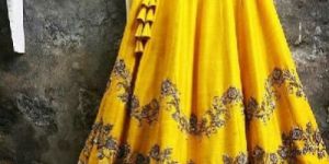 Poly Silk Zari Work Yellow Lehenga Choli