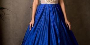 Silk Machine Work Blue Gown