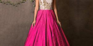 Silk Machine Work Pink Gown