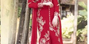Straight Heavy Embroidered Red Long Suits