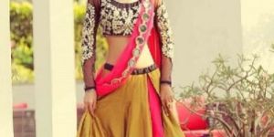 Taffeta Silk Plain Pink & Brown Lehenga Choli