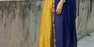 Taffeta Silk Plain Yellow Long Suits