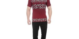 Girggit Round Neck Marsala Cotton T-Shirt For Men With Pyramid Graphic