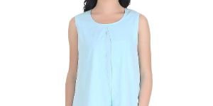 Girggit Turquoise Polyester Round Neck Sleeveless Layered Top