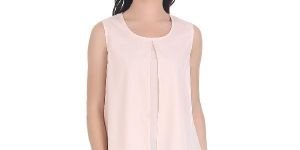 Girgit Pink Quartz Polyester Round Neck Sleeveless Layered Top
