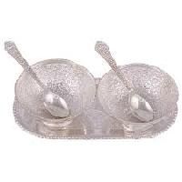 Silver Plated 2 Flower Bowl with Spoon with Tray