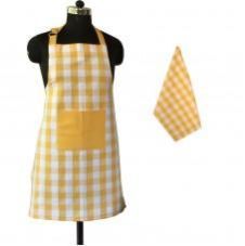 (1 Apron and 1 Kitchen Towel) Lushomes Yarn Dyed Yellow Checks Aprons Set