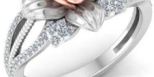 White Gold Diamond Rose Ring with Leaves