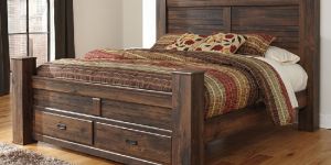 Quinden Dark Brown King Storage Poster Bed