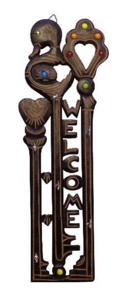 Wooden Key Shaped Wall Hanging with Key Hooks