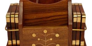 Wooden Mobile Phone Holder with 6 Coasters
