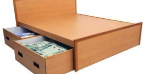 Wooden Bed with Drawers