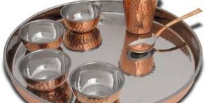 Steel Copper Thali with Bowl Set