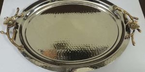 Steel Serving Trays Hammered with Brass Handles