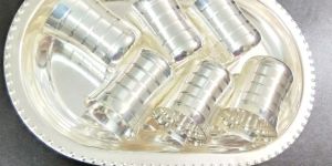 Silver Coated Tray with Six Glass
