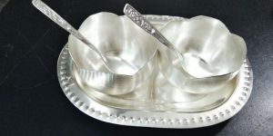 Silver Coated Tray with Two Bowls