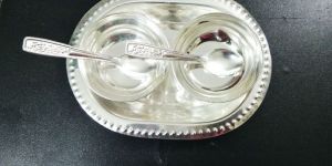 Silver Coated Two Flower Wati Spoon with Tray