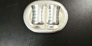Silver Coated Tray with Two Glass