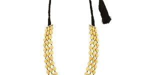 Trio Strand Dholki Bead Gold Necklace