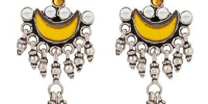 White Yellow Glass Chandbali