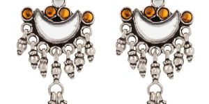 Yellow White Glass Chandbali