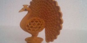 Wooden Dark Brown Peacock Statue