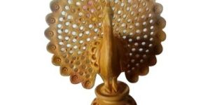 Wooden Light Brown Peacock Statue