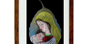 Mother Mary With Jesus Christ White & Yellow Painting