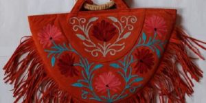 Handmade Embroidered Suede Handbag