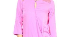 Top400345 Solid Pink Ladies Top