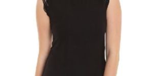 Top400446 Solid Black Ladies Top