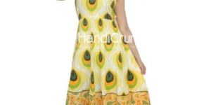 Yellow Peacock Printed Evening Gown Dress