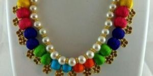 Silk Thread Necklace with Pearl Beads