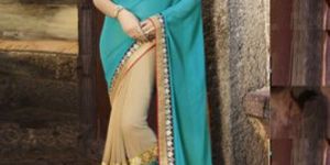 Shaily Light Blue Georgette Heavy Embroidered Saree