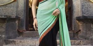 Shaily Light Green Georgette Heavy Embroidered Saree