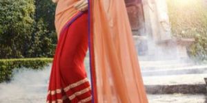 Shaily Orange Georgette Heavy Embroidered Saree