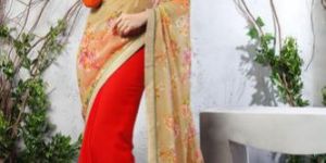 Shaily Red & Beige Georgette Printed Saree