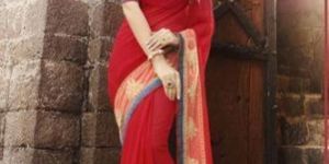 Shaily Red Georgette Heavy Embroidered Saree