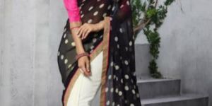 Shaily White & Black Georgette Printed Saree