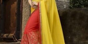 Shaily Yellow Georgette Heavy Embroidered Saree