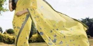 Yellow Georgette Printed Saree